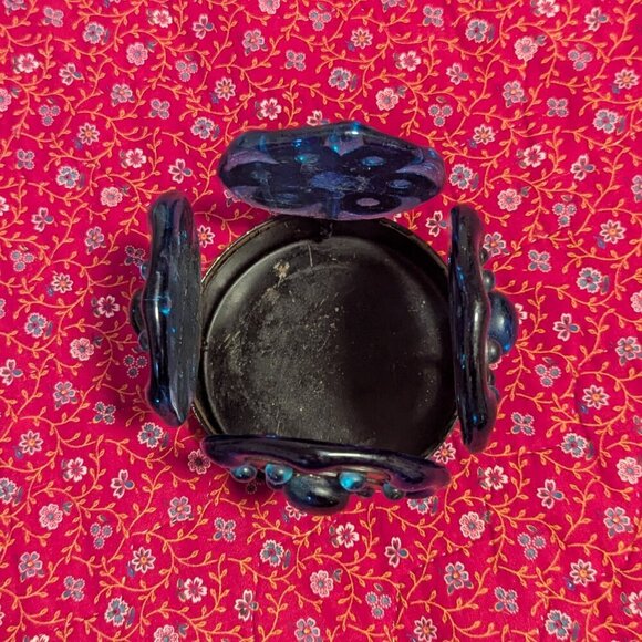 MCM Votive Candle Glass Metal Vintage Floral Holder Hippie Groovy Boho Blue - Picture 5 of 8